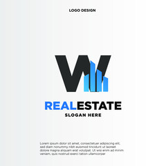 W Initial logo concept with building template vector.
