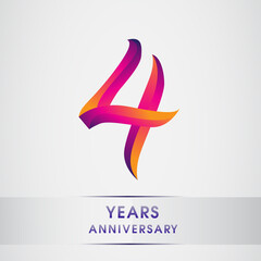Obraz premium 4th Years anniversary celebration logotype colorful design, Birthday logo on white background