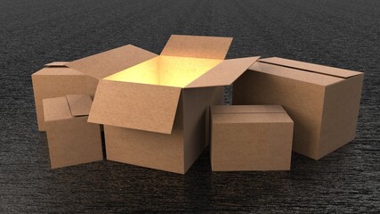 the brown paper boxes on black background