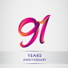 91st Years anniversary celebration logotype colorful design, Birthday logo on white background
