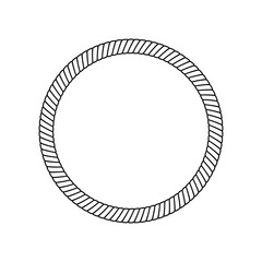 Black and white circle rope frame, isolated border outline decoration for nautical design