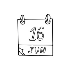 calendar hand drawn in doodle style. June 16. International Day of the African Child, Family Remittances, date. icon, sticker, element