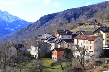 Tiser, Belluno, Italy, 01/19/2020 , Tiser di Gosaldo, a small town in the Belluno prefecture with...