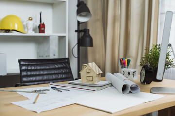 Architect desk project in construction site