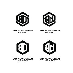set collection ad hexagon initial letterblack white luxury logo icon design