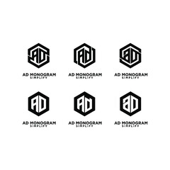 set collection ad hexagon initial letterblack white luxury logo icon design