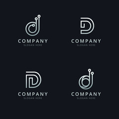 Initials D line monogram logo template with a silver style color for the company