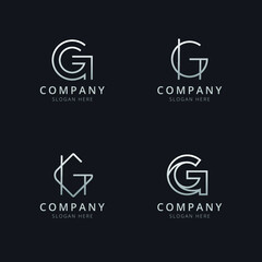 Initials G line monogram logo template with a silver style color for the company