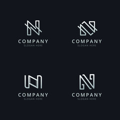Initials N line monogram logo template with a silver style color for the company