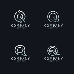 Initials Q line monogram logo template with a silver style color for the company