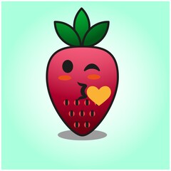 Cute strawberry red color gradient cartoon mascot character vector design