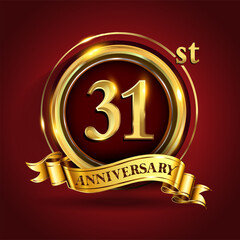 Celebrating 31st golden anniversary, Design Logo of Anniversary celebration with gold ring and golden ribbon.