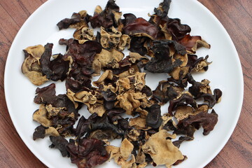 Dry wood ear mushroom or cloud ear mushroom, delicacy of Sikkim, India