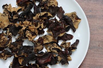 Dry wood ear mushroom or cloud ear mushroom, delicacy of Sikkim, India