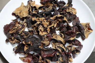 Dry wood ear mushroom or cloud ear mushroom, delicacy of Sikkim, India