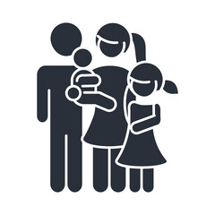 father mother carrying a little son and daughter family day, icon in silhouette style