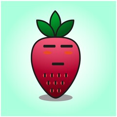 Cute strawberry red color gradient cartoon mascot character vector design