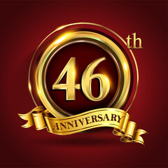 Celebrating 46th golden anniversary, Design Logo of Anniversary celebration with gold ring and golden ribbon.