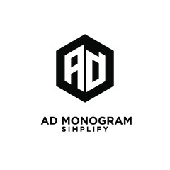 ad hexagon initial letterblack white luxury logo icon design