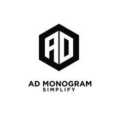 ad hexagon initial letterblack white luxury logo icon design