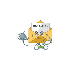 Cartoon character of invitation message dedicated Doctor Work with stethoscope