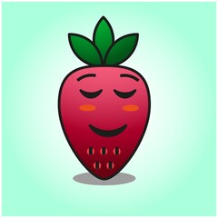 Cute strawberry red color gradient cartoon mascot character vector design