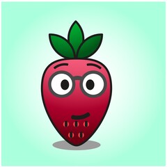 Cute strawberry red color gradient cartoon mascot character vector design