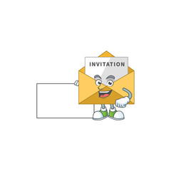 Invitation message cartoon drawing Thumbs up holding a white board
