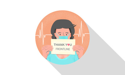 Illustration of appreciation for people on the front lines. the text contains words of appreciation for frontline workers. flat graphic design
