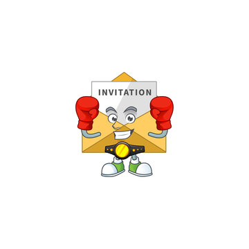 Caricature picture of invitation message boxing athlete on the arena