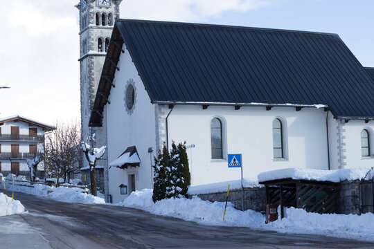 Luserna, Italy, 03/05/2020 , Church of Luserna, a municipality in Trentino in the northern Italian region Trentino-Alto Adige/S&uuml;dtirol, located about 25 kilometres southeast of Trento.