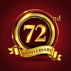 Celebrating 72nd golden anniversary, Design Logo of Anniversary celebration with gold ring and golden ribbon.