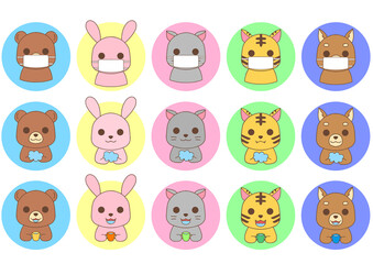 動物　手洗い　うがい　マスク　アイコン　animal hand wash mask  gargling icon