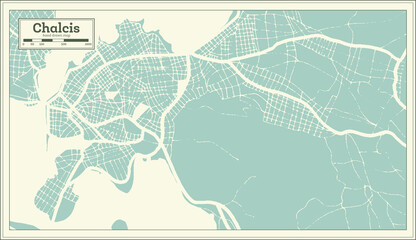 Chalcis Greece City Map in Retro Style. Outline Map.
