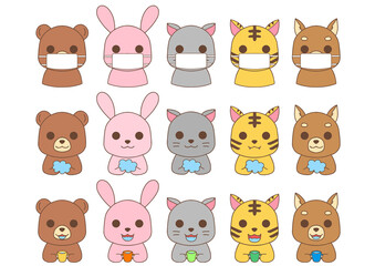 動物　手洗い　うがい　マスク　アイコン　animal hand wash mask gargling icon