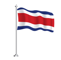 Fototapeta na wymiar Costa Rica Flag. Isolated Wave Flag of Costa Rica Country.