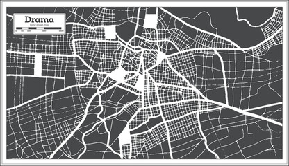 Drama Greece City Map in Retro Style. Outline Map.