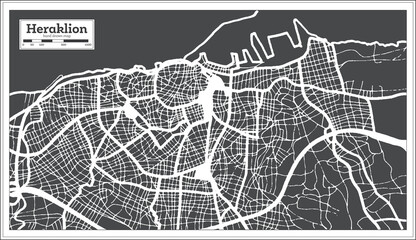 Heraklion Greece City Map in Retro Style. Outline Map.
