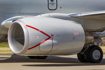 Large engine of a commercial airliner airplane.