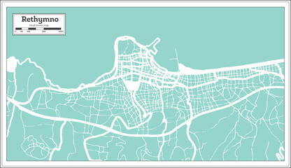 Obraz premium Rethymno Greece City Map in Retro Style. Outline Map.