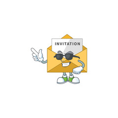 Super cool invitation message cartoon drawing style wearing black glasses