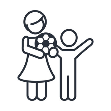 little daughter with soccer ball and boy family day, icon in outline style