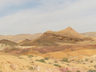 Fototapeta na wymiar colorful sand layers at desert of Mahktesh