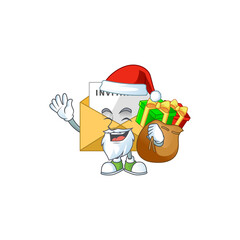 Santa invitation message Cartoon drawing design with sacks of gifts