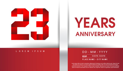 23rd Years Anniversary celebration logo, flat design isolated on red and white background, vector elements for banner, invitation card and birthday party.