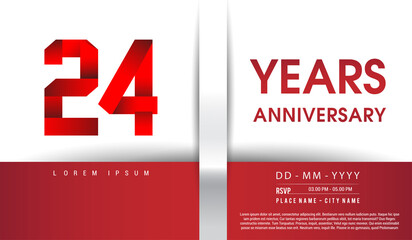 24th Years Anniversary celebration logo, flat design isolated on red and white background, vector elements for banner, invitation card and birthday party.