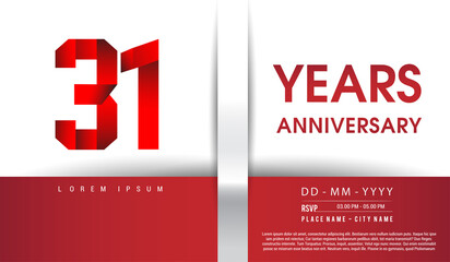 31st Years Anniversary celebration logo, flat design isolated on red and white background, vector elements for banner, invitation card and birthday party.