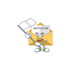 Cute caricature character of invitation message with a white flag