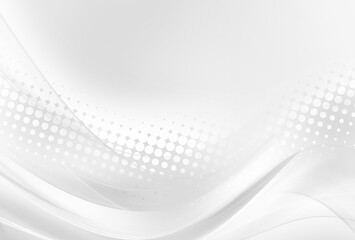 Awesome white and grey abstract background. Futuristic motion soft waves design. Halftone modern dots. © SidorArt