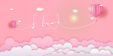 Lettering happy birth day with balloons on pink background and cloud.